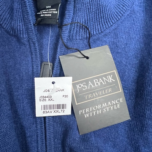 Jos A Bank Traveler NWT Blue 1/4 Zip Pima Cotton Sweater XXL - Picture 5 of 5